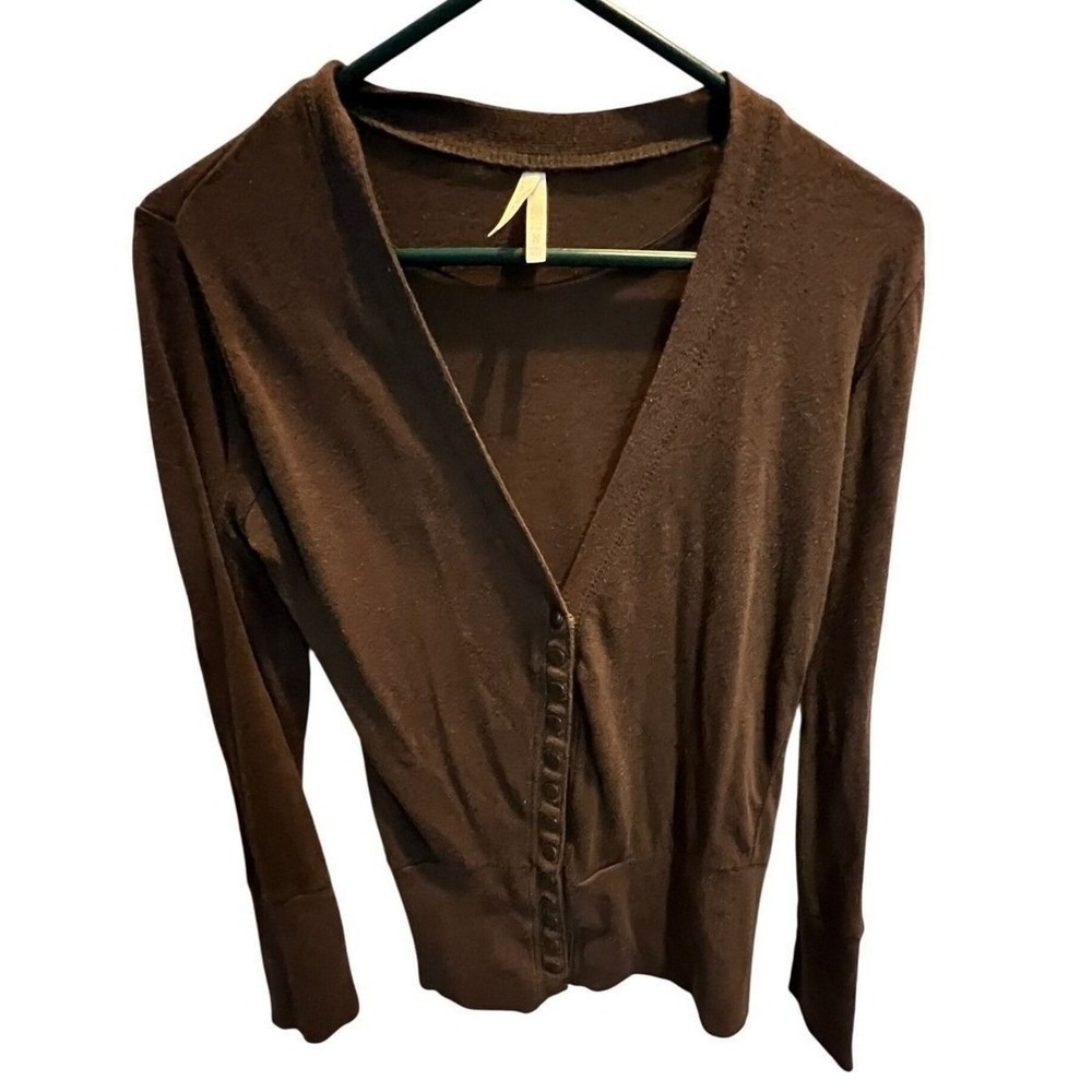 Color Story Brown Snap Front V-Neck Cardigan Sweater Womens Medium Style 8020
